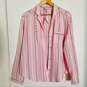Victorias Secret  Medium  Pajama Top Shirt button Down Long Sleeve Striped